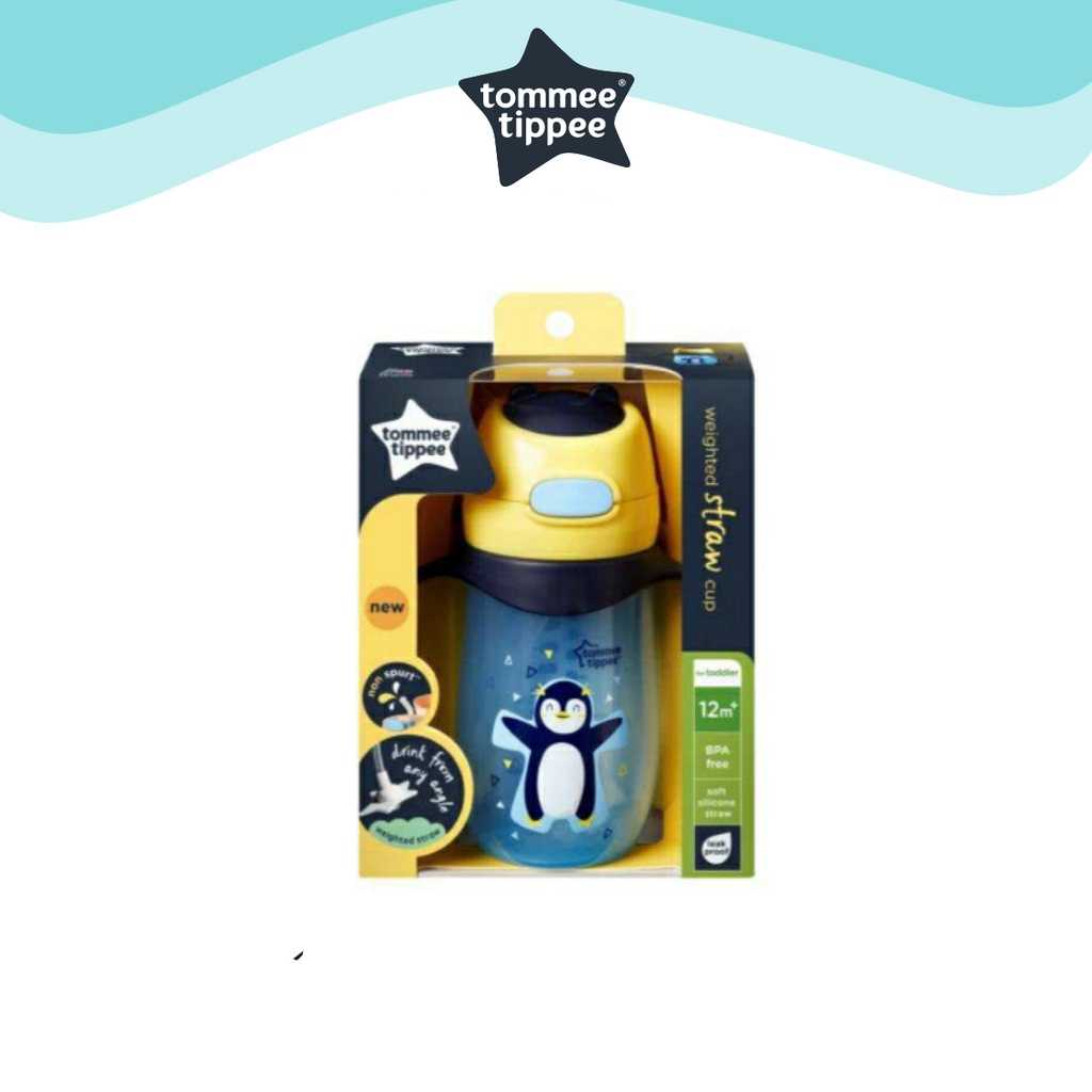 TommeeTippee Weighted straw / Handle Cup 🐧Penguin/300ml/12m+ แก้วหัดดื่มมีหูจับแบบหลอด