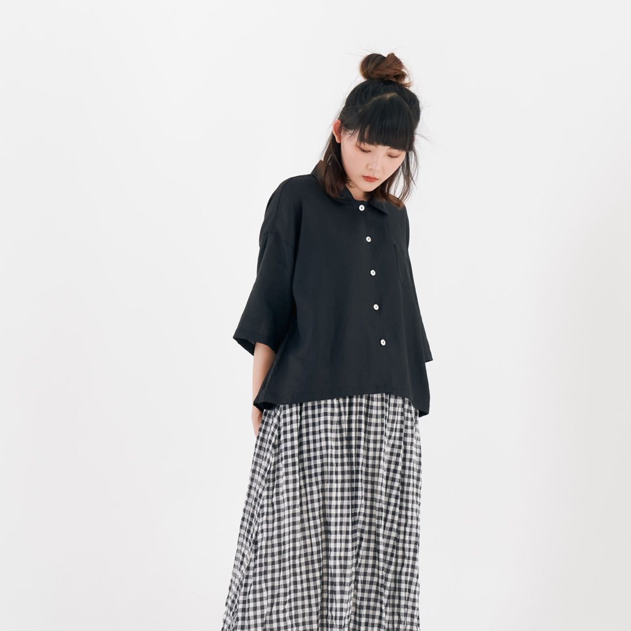 Oversize Peter Pan Collar Shirt - Black