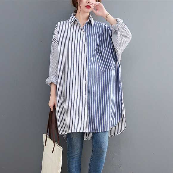 (ไซส์ใหญ่) เสื้อเชิ้ตทรงoversize ลายริ้วแบบเก๋ๆน่ารักๆ เนื้อนิ่มเย็นใส่สบายมาก
