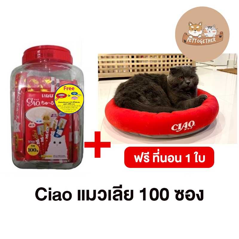 CIAO เชา ขนมแมวเลีย แบบกระปุก 100 ชิ้น มี 5 รสชาติ + ของแถมทุกกระปุก