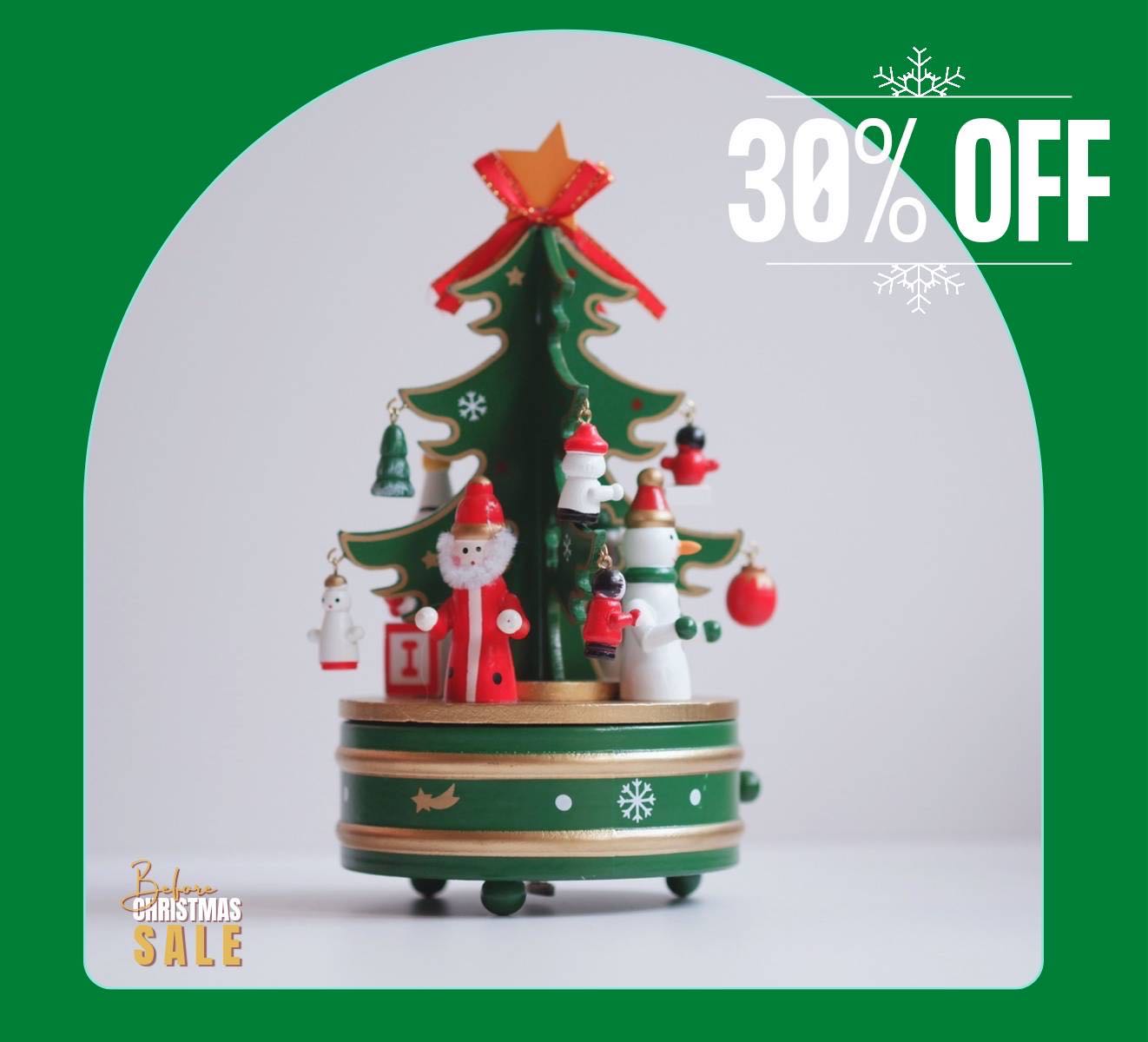 Before Christmas 30% OFF : Music box : กล่องดนตรีต้นสนสโนว์แมน #สีเขียว
