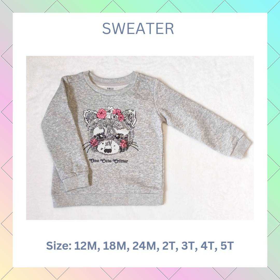 Sweater Falls Creek Kids เสื้อกันหนาวแขนยาว สีเทาลายหน้าแร็คคูน