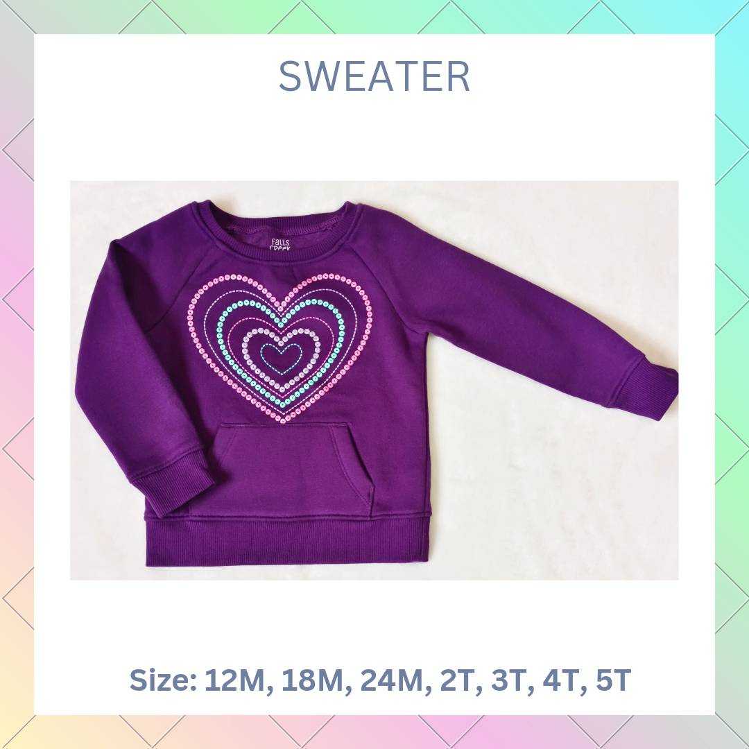 Sweater Falls Creek Kids เสื้อกันหนาวแขนยาว สีม่วงลายหัวใจ