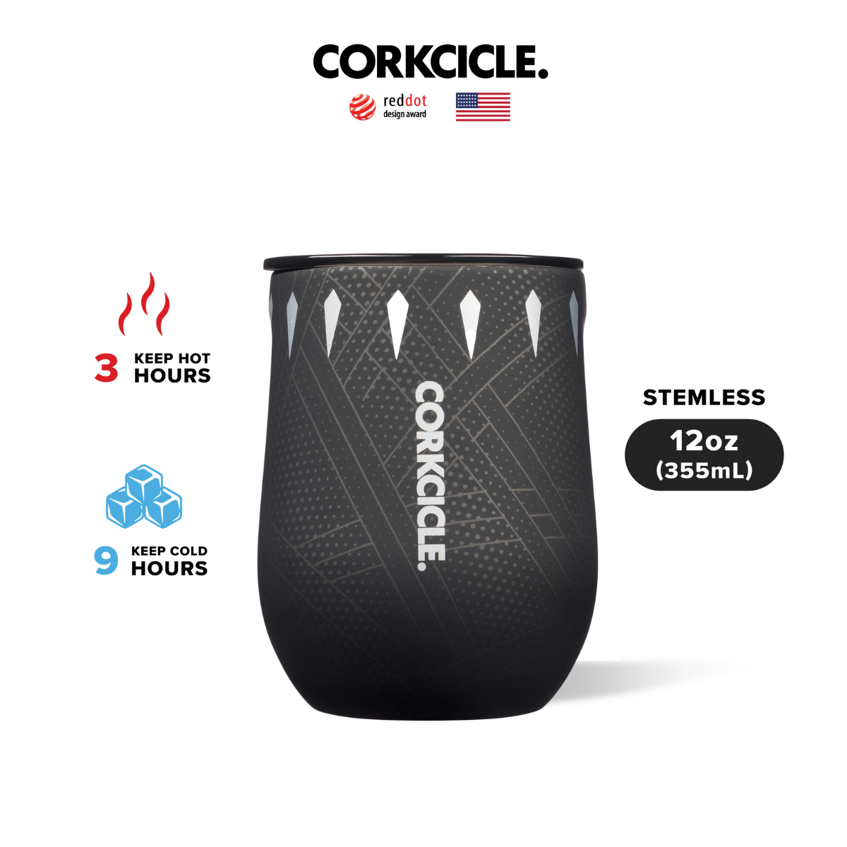 CORKCICLE : STEMLESS MARVEL - BLACK PANTHER 12OZ