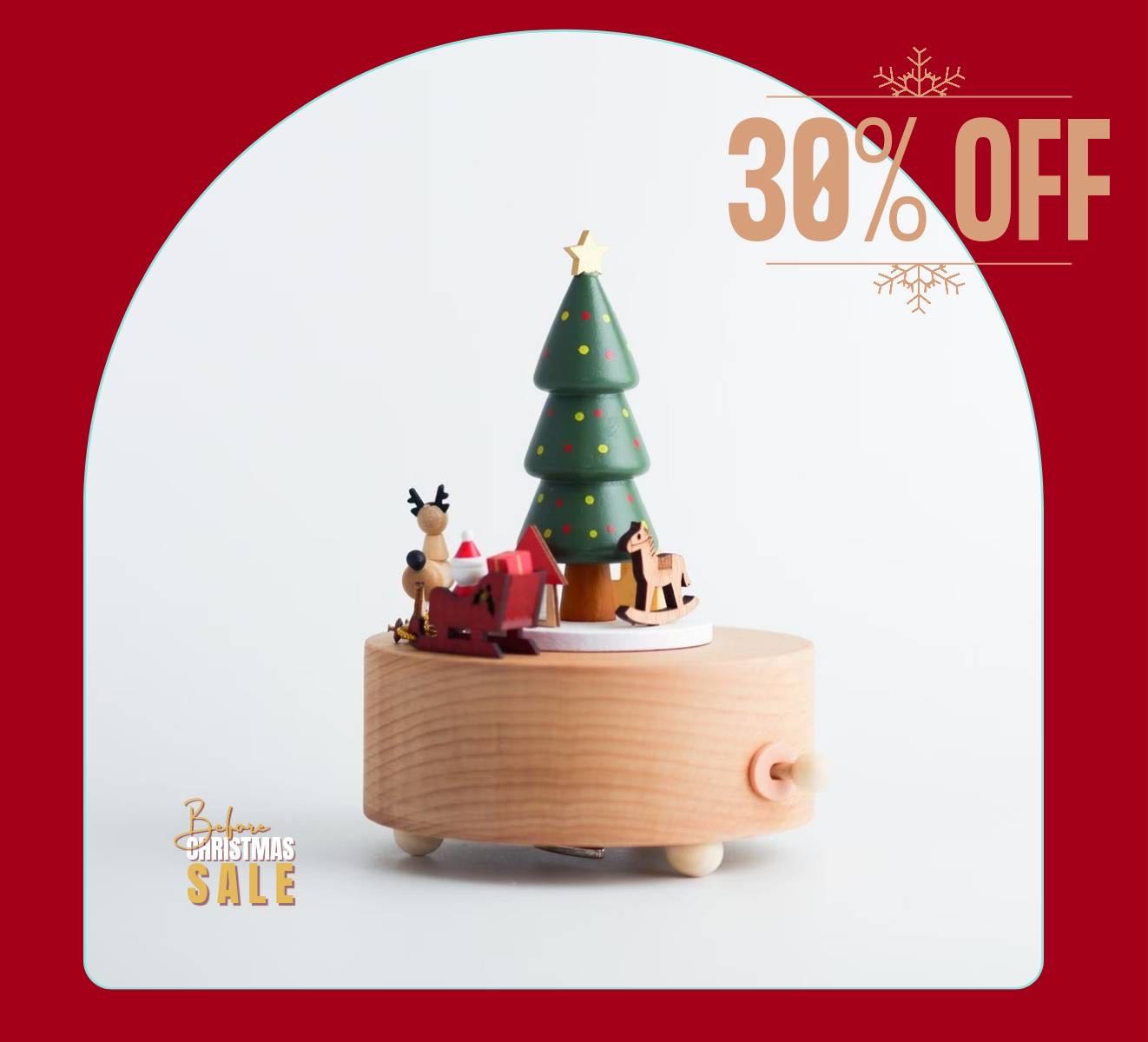 Before Christmas 30% OFF :Music box : กล่องดนตรีไม้รถลากกวาง 
