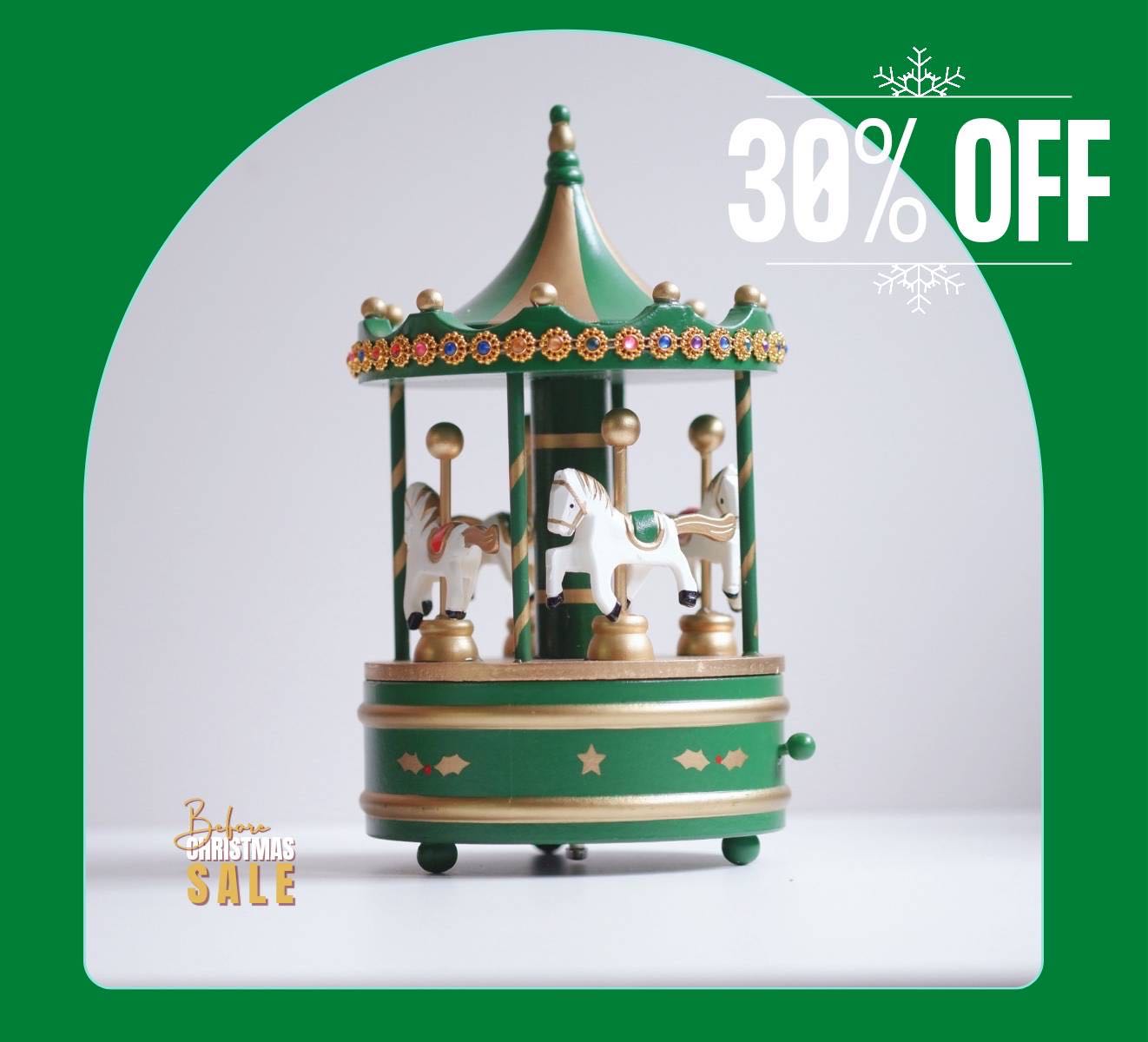 Before Christmas 30% OFF : Music box : กล่องดนตรีม้าหมุน #สีเขียว 