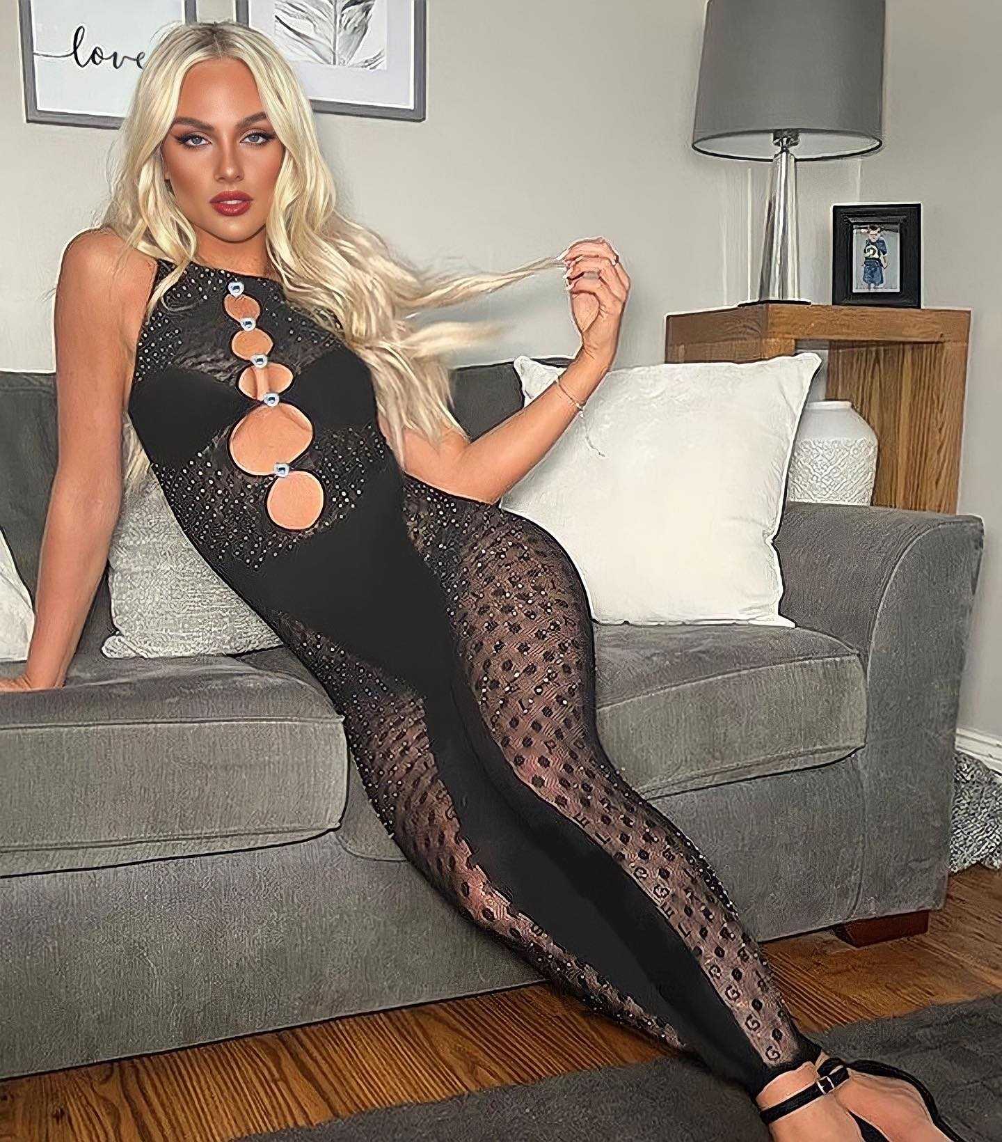 ชุด Sexy Black Crystal Diamond Skinny Long Pant Jumpsuits