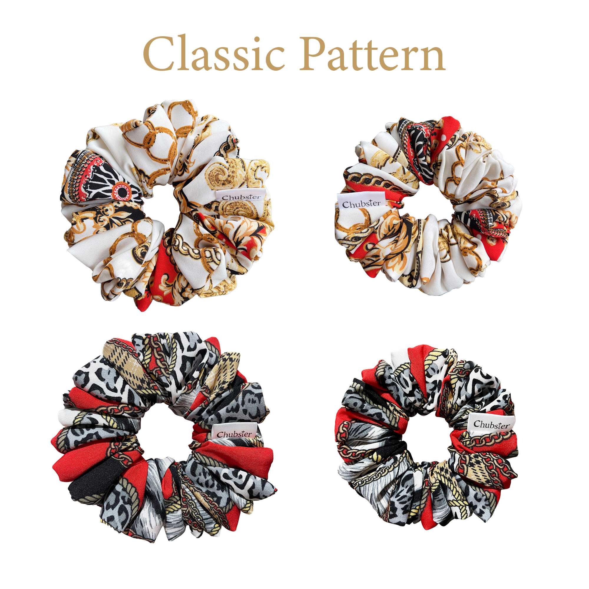 Classic Pattern ยางมัดผม ผ้าไหมอิตาลี (ไซส์ 10/12ซม.)