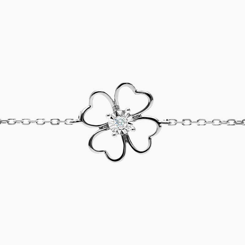 AURORA สร้อยข้อมือเพชรใบโคลเวอร์ Minimal Collection WG/YG