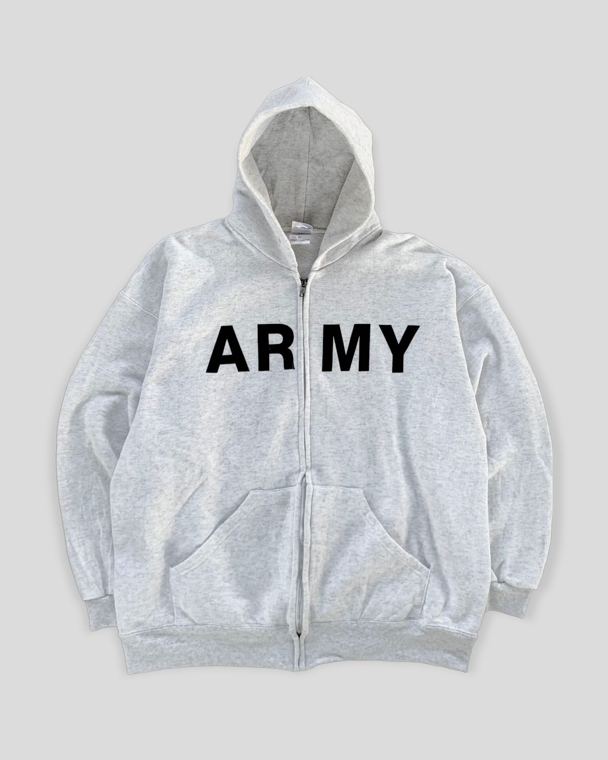 ARMY LIGHT GREY ZIP-UP HOODIE  - 1990S