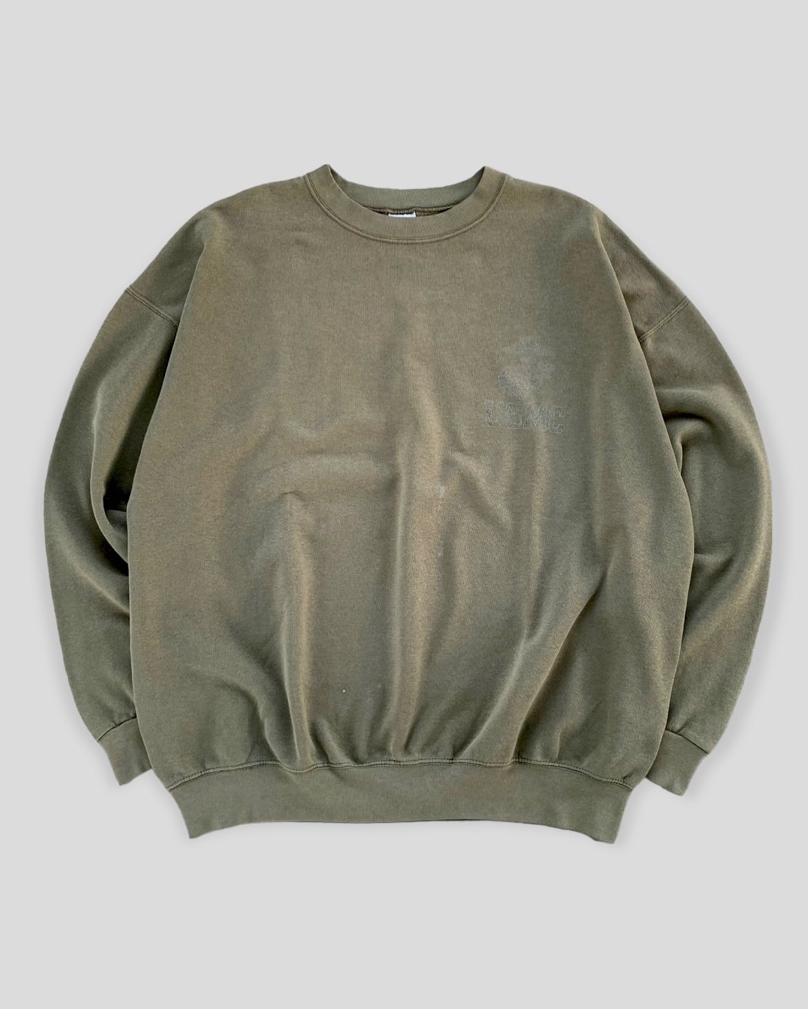 SUN FADED USMC SAGE GREEN CREWNECK - 1990S
