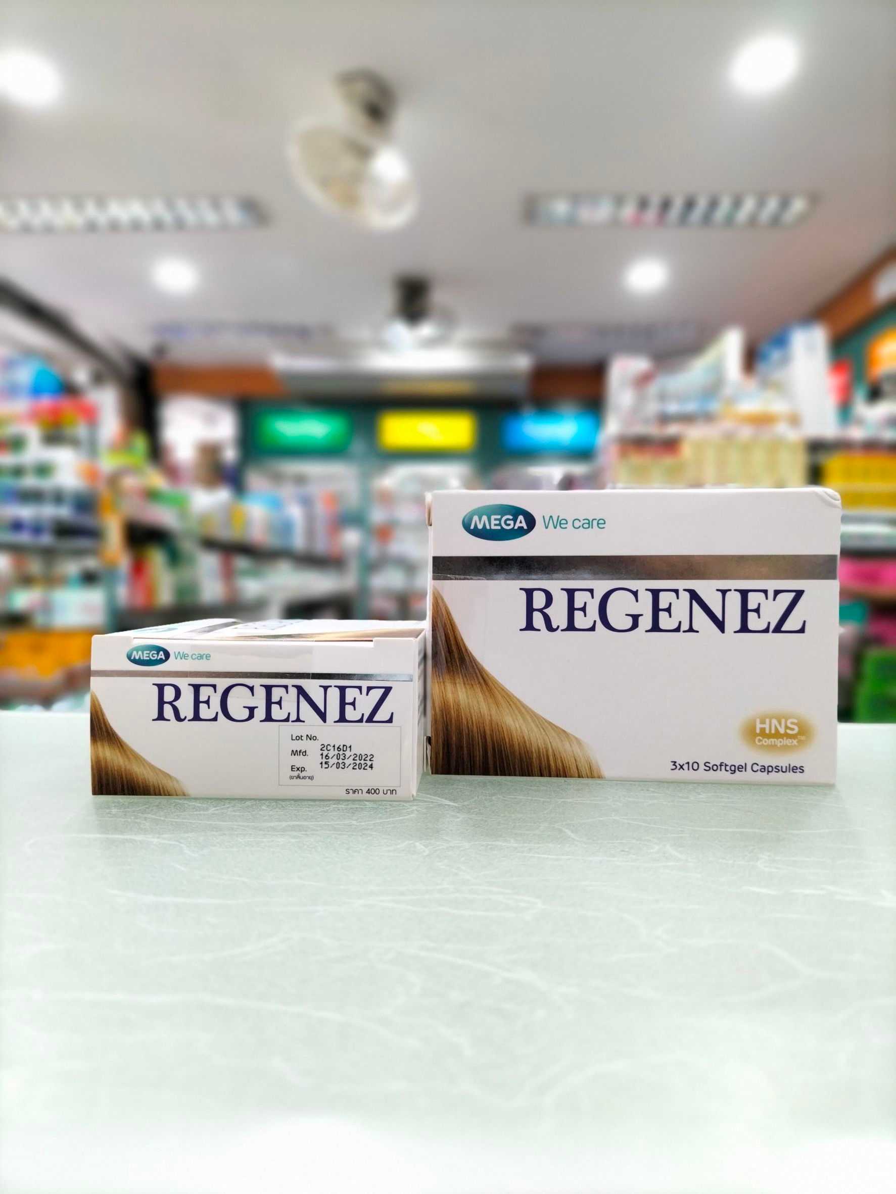 Mega We care Regenez บำรุงเส้นผมและเล็บ 1กล่อง 3แผงx10เม็ด