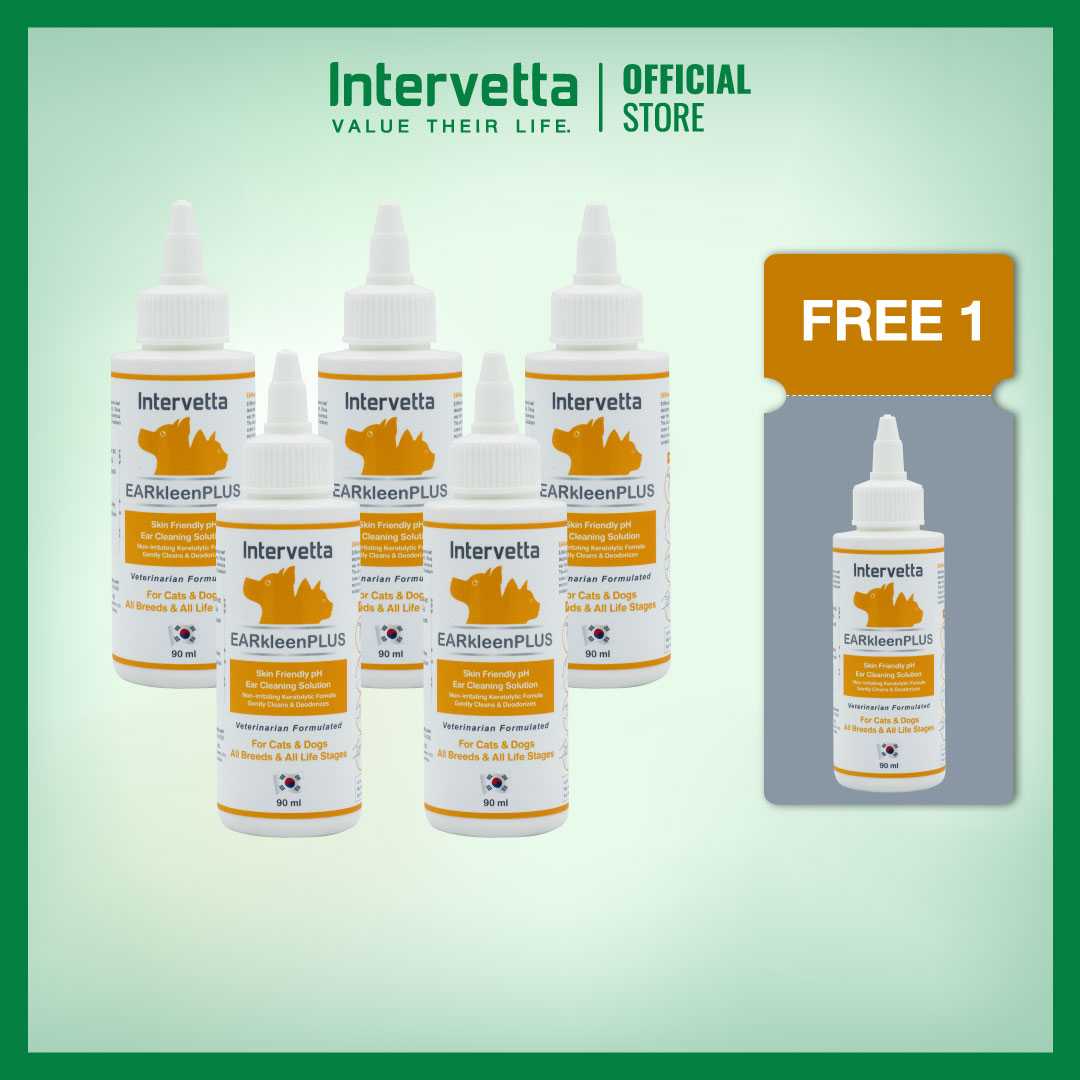 EARkleen Plus 90 ml. ผลิตภัณฑ์ทำความสะอาดหูสัตว์เลี้ยง สูตรกำจัดไรหู ลดอาการละคายเคือง (5 Free 1)