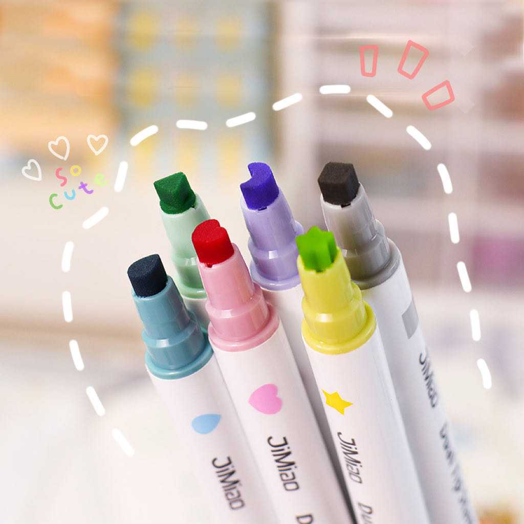 พร้อมส่ง ❗ ปากกาไฮไลท์ 2 หัว สแตมป์ลายได้ เซตนึงได้ถึง 6 สี 6 ลาย I JM.9903