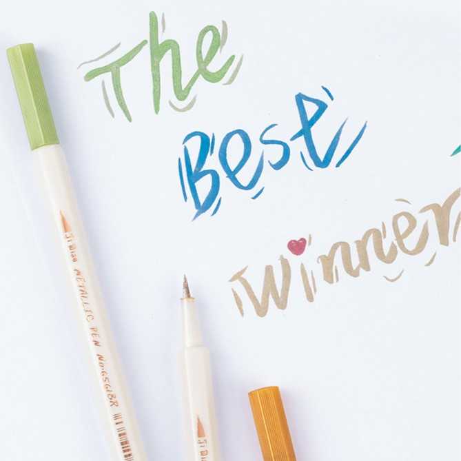 พร้อมส่ง❗ ปากกาเมทัลลิค เขียนบนกระดาษสีดำได้ Metallic Pen 12สี แบบแข็ง แบบอ่อน I JM.6561