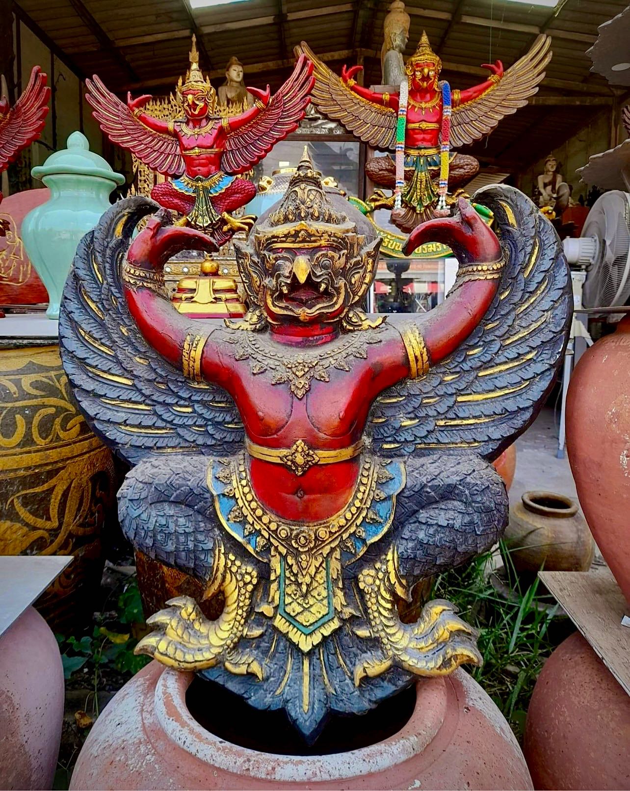 พญาครุฑ ครุฑหน้าดุ ปีกกว้าง65ซม ครุฑศาลเก่า Red Garuda