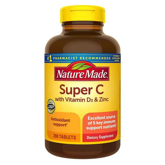 Nature Made Super C Plus Vitamin D3+Zinc complex 200 Tablets
