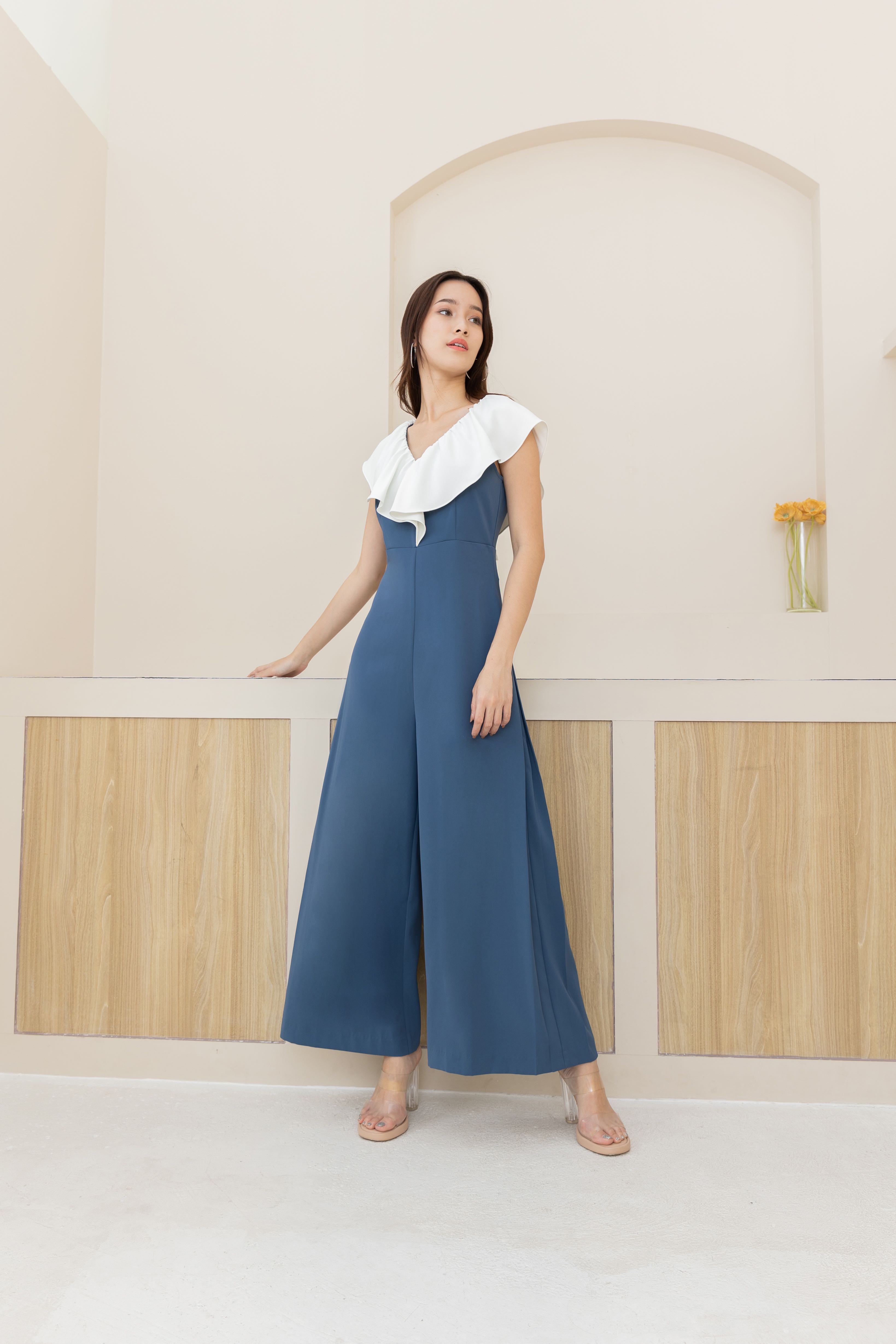Ruffle jumpsuit in two tone