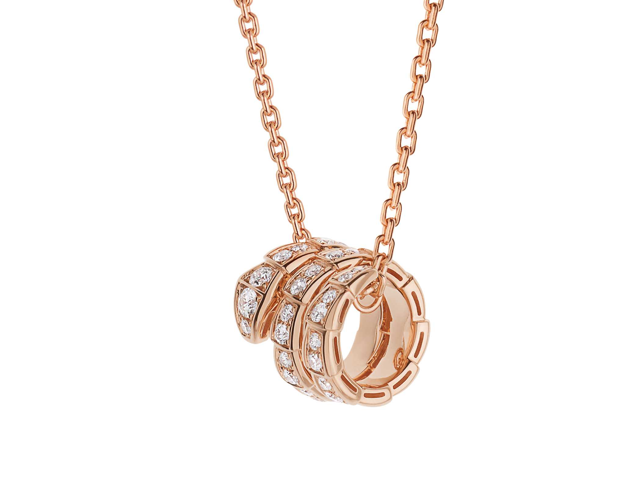 Serpenti Viper Necklace Rose Gold with Pavé Diamonds