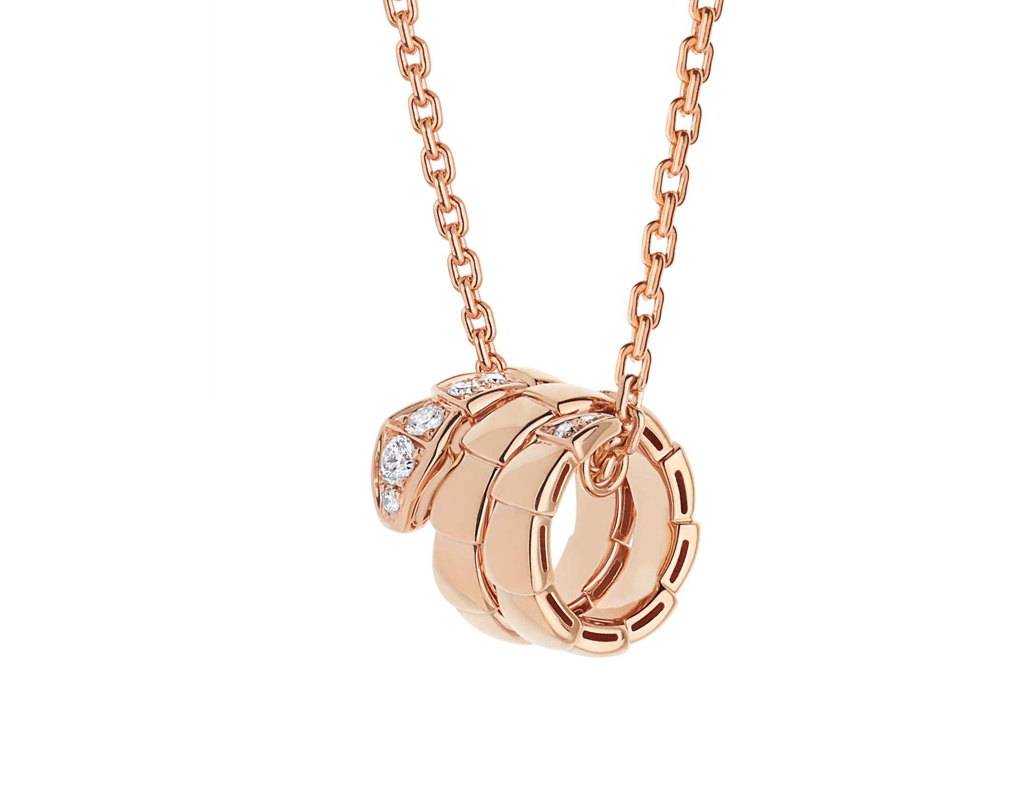 Serpenti Viper Necklace Rose Gold with Diamonds