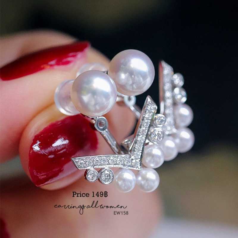 ต่างหูทับหลัง เพชรCZ Silver 925 มุกขาว