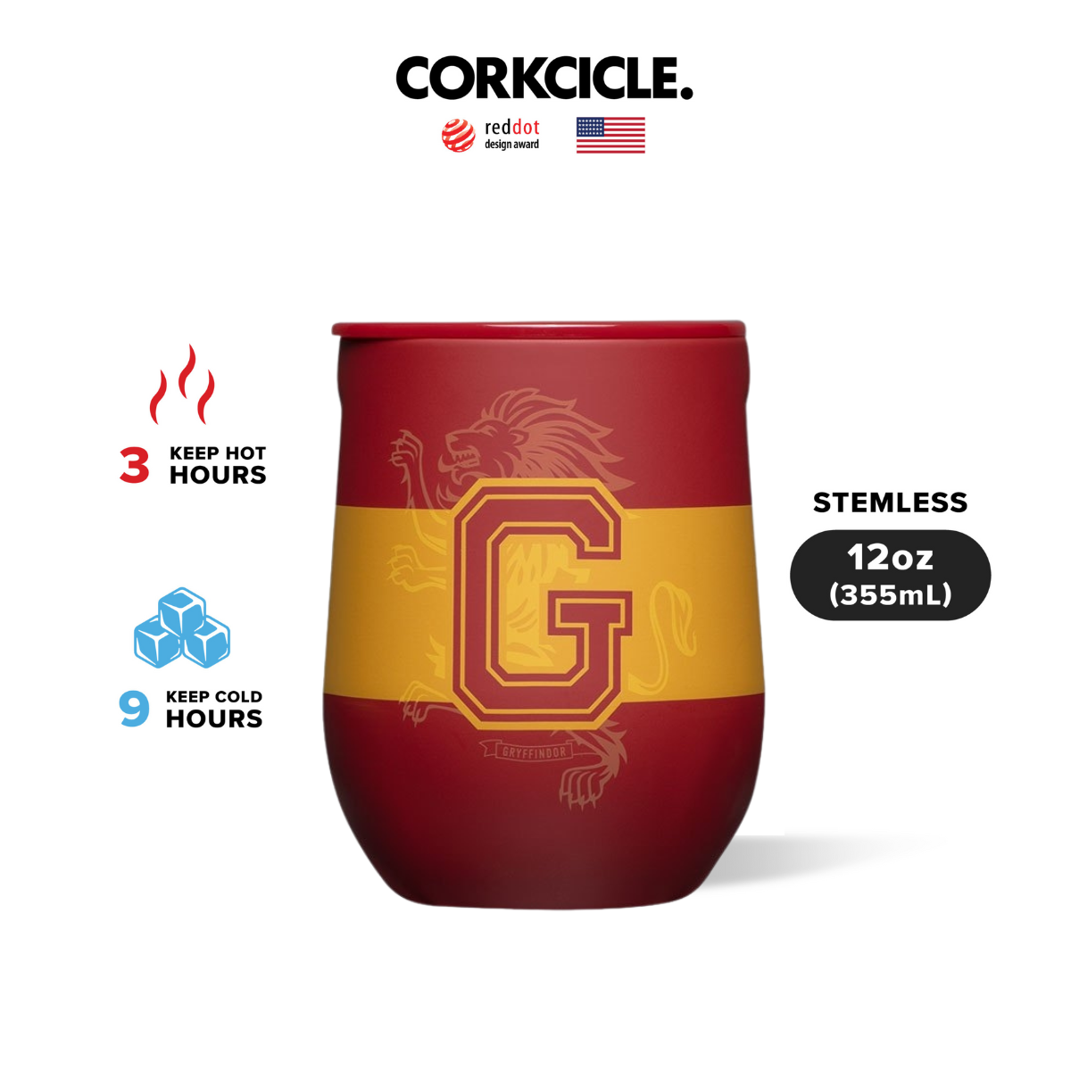 CORKCICLE : STEMLESS HARRY POTTER - GRYFFINDOR 12OZ