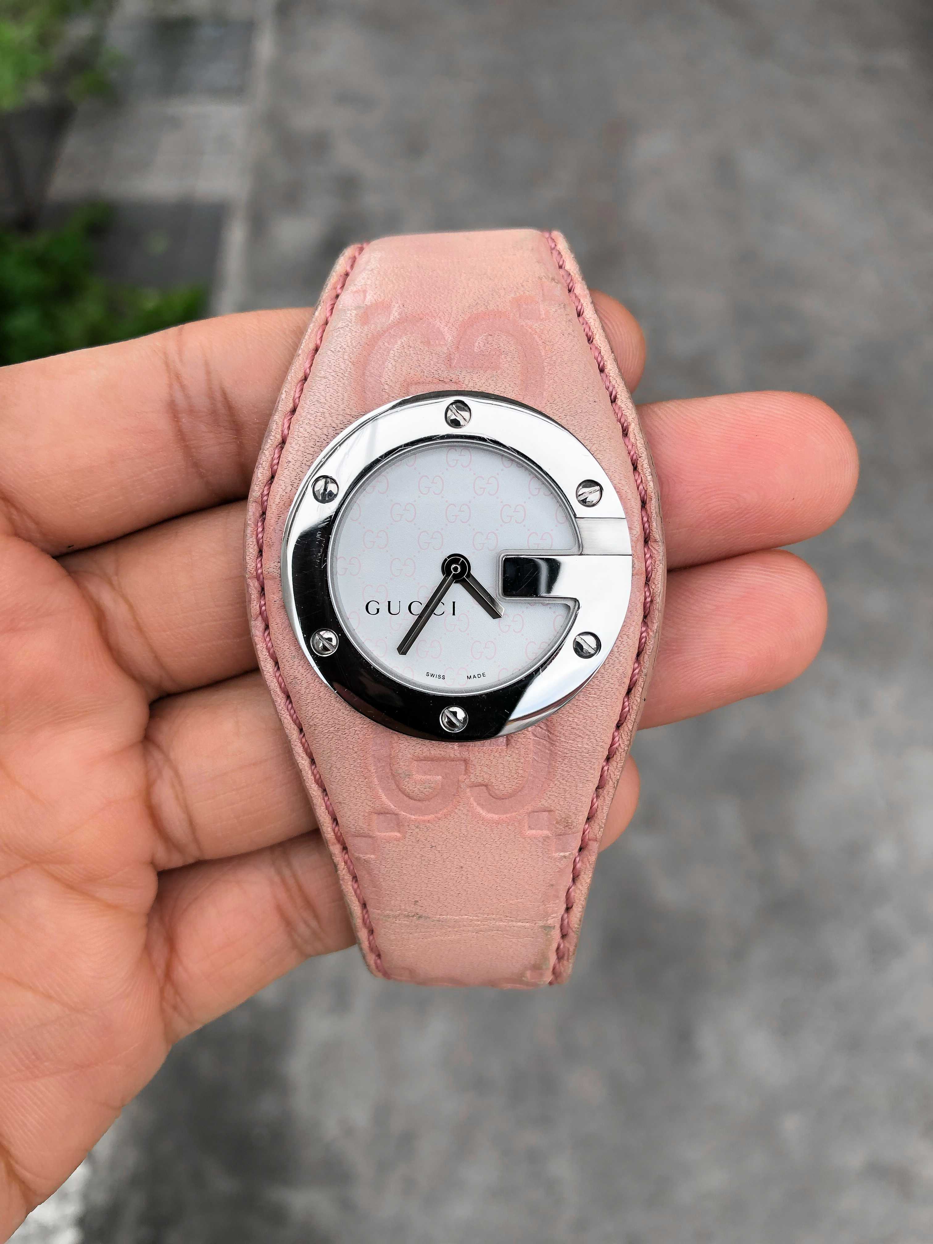 Gucci Boy Size Quartz หน้าขาว สายหนังชมพู