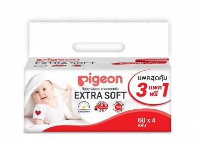 Pigeonทิชชู่เปียกพีเจ้น 60แผ่น 3ห่อ แถม 1ห่อ