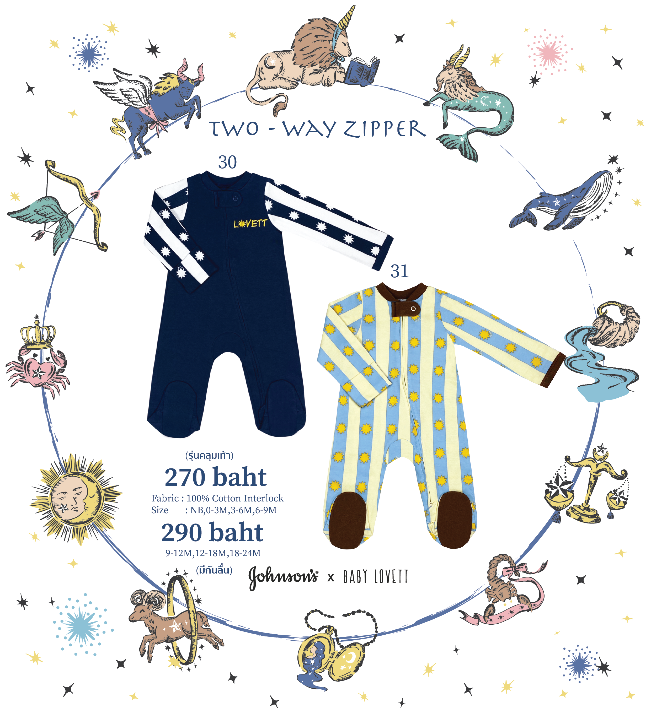 A starry night story - Two-way zipper ชุดนอนคลุมเท้า
