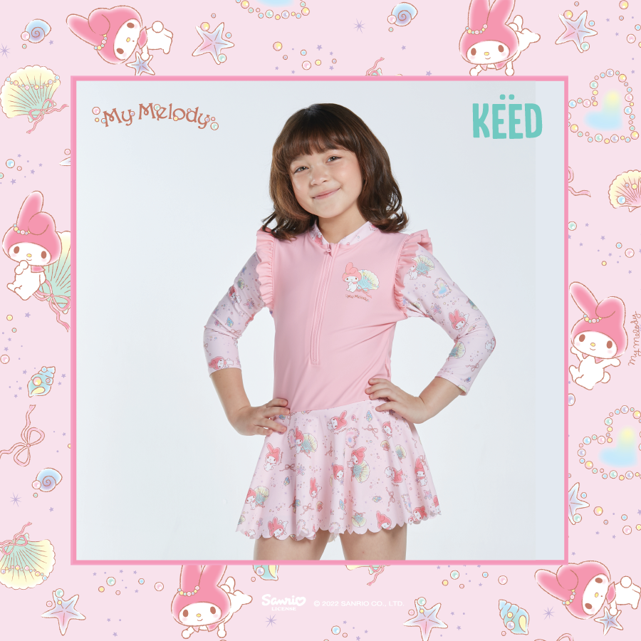 ✨KĖĖD & My Melody ✨ชุดว่ายน้ำวันบอดี้สูทกระโปรงแขนยาว   มีไซส์ 70-150