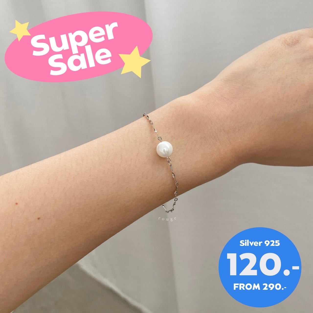 Single pearl bracelet สร้อยข้อมือเงินแท้ ไม่แพ้