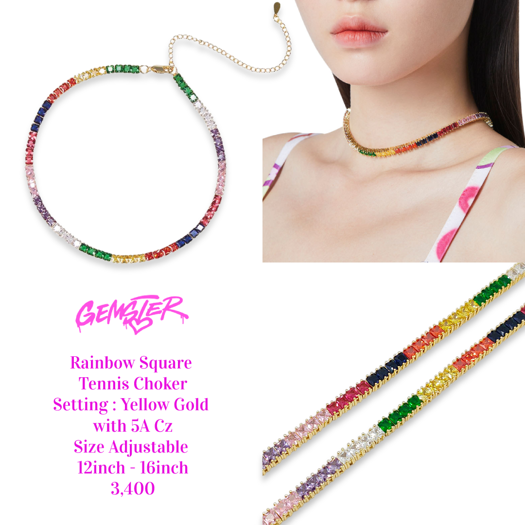 [พร้อมส่ง-Sample sale] Rainbow Square Tennis Choker (size adjustable 12-16 inch)