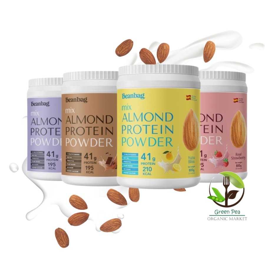 Beanbag เครื่องดื่ม โปรตีนจากพืช ผสมอัลมอนด์ Mix Almond protein powder 800g. อาหารยอดฮิต