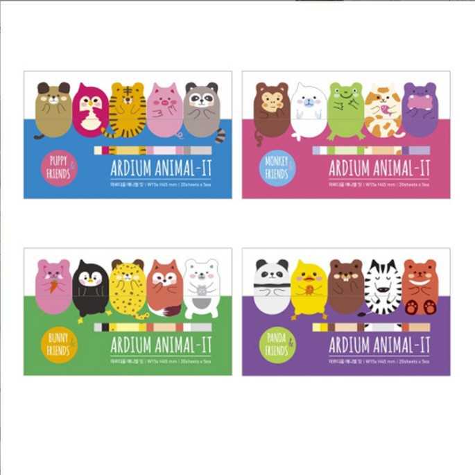 โพสต์-อิท ANIMAL-IT กระดาษโน๊ต เกาหลี รวมสัตว์น่ารัก คละแบบ คละสี 5 ลาย 100 แผ่น I NO.2050