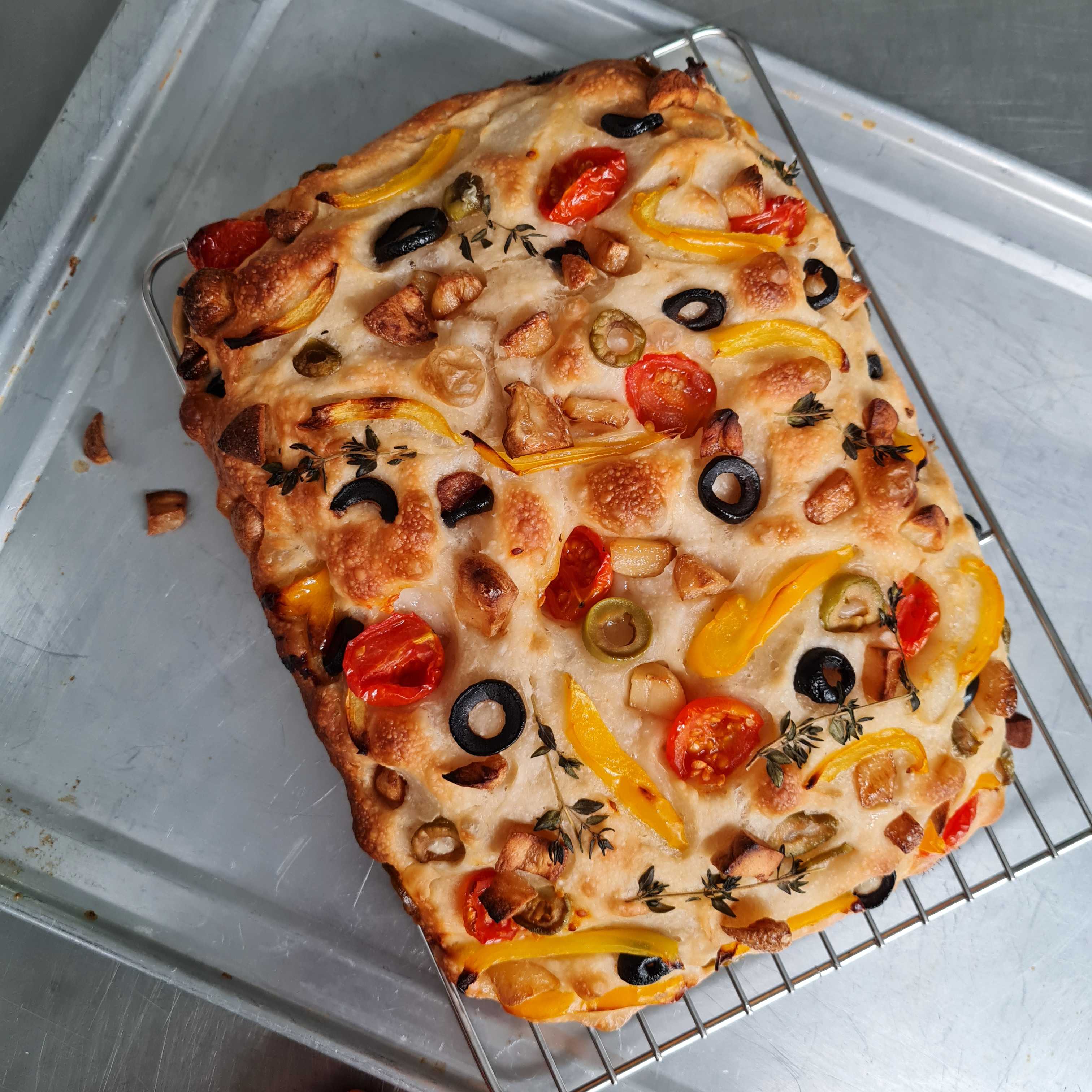 [ส่งรถเย็น/Lineman🚚]  🍕  [เจ/วีแกน] ซาวโดว์โฟคัชช่า   | Vegan- Sourdough Focaccia 🍅🫑