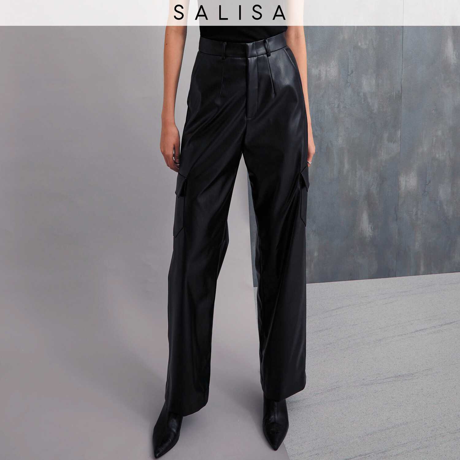 PANTS FW22 Pocket High Waist  Black Vegan Leather