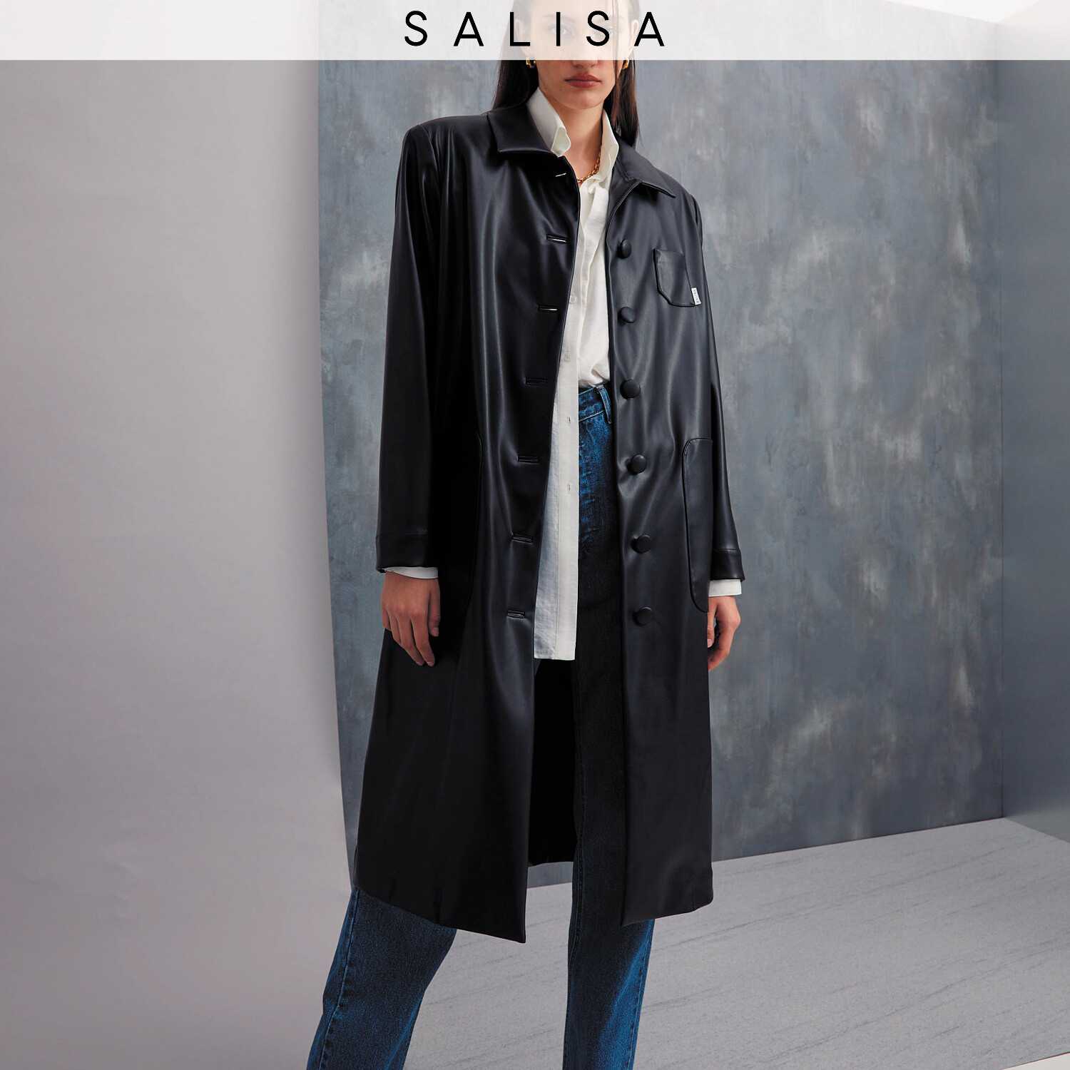 COAT Vegan Leather Loose Fit Black (shoulder pads)