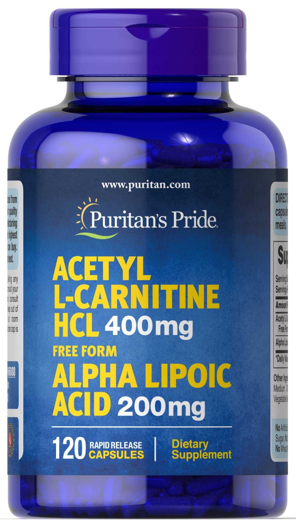 Puritan's Prid, Acetyl L-Carnitine 400 mg + Alpha Lipoic Acid , ผิวขาวใส ผอม ในเม็ดเดียว 120 เม็ด