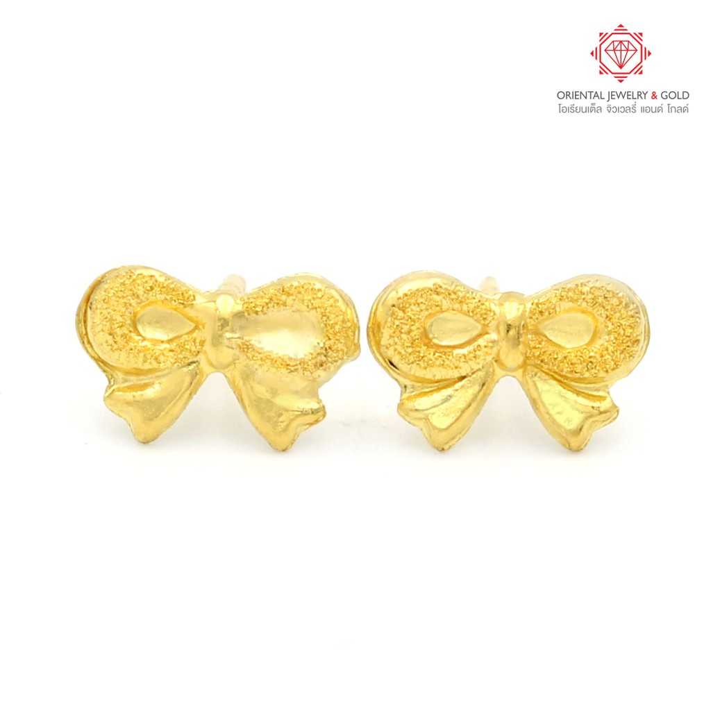 OJ GOLD ต่างหูทองแท้ นน. 1.0 กรัม 96.5% โบว์มีหาง