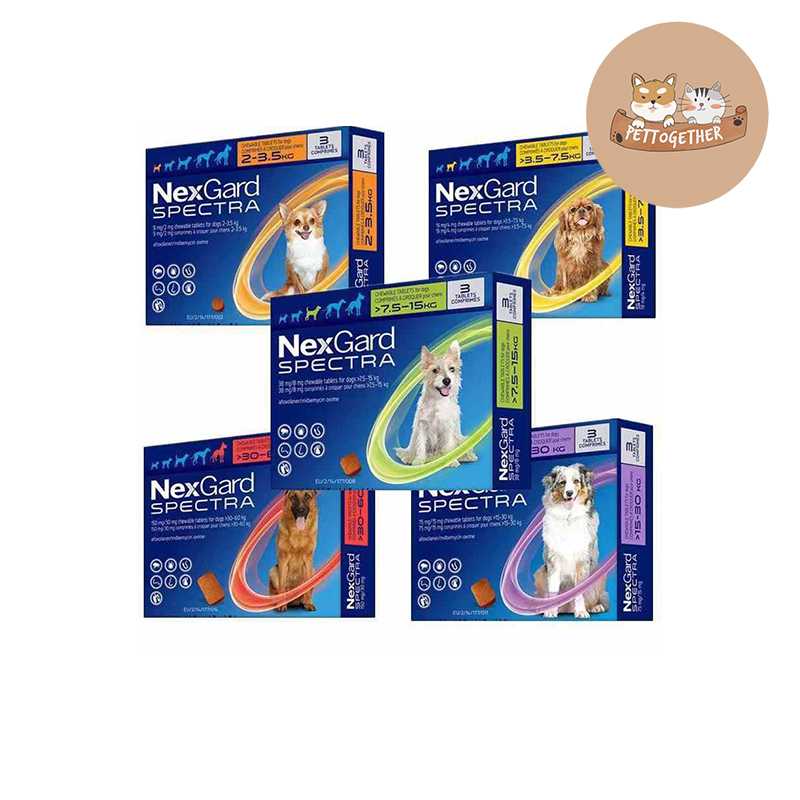 Nexgard Spectra For Dog (กล่องน้ำเงิน) เน็กซ์การ์ด กำจัดเห็บหมัด แบบเคี้ยว พยาธิหัวใจ พยาธิลำไส้