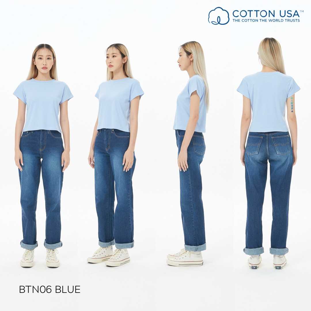 BTN06 Blue สีฟ้า Baby Tee Cotton100% USA NO. 40 รุ่นยืดหยุ่นสูง
