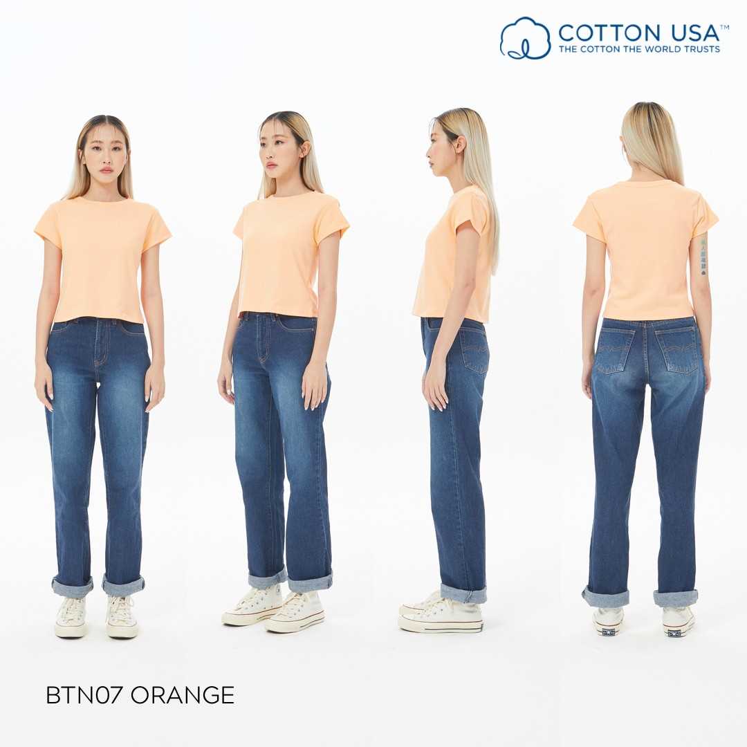 BTN07 Orange สีส้ม Baby Tee Cotton100% USA NO. 40 รุ่นยืดหยุ่นสูง