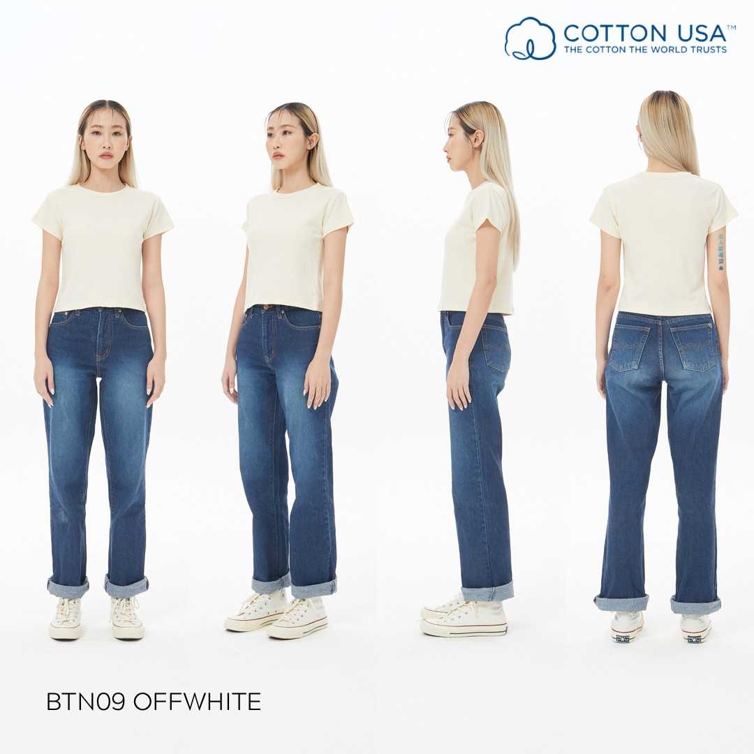 BTN09 Offwhite สีออฟไวท์ Baby Tee Cotton100% USA NO. 40 รุ่นยืดหยุ่นสูง