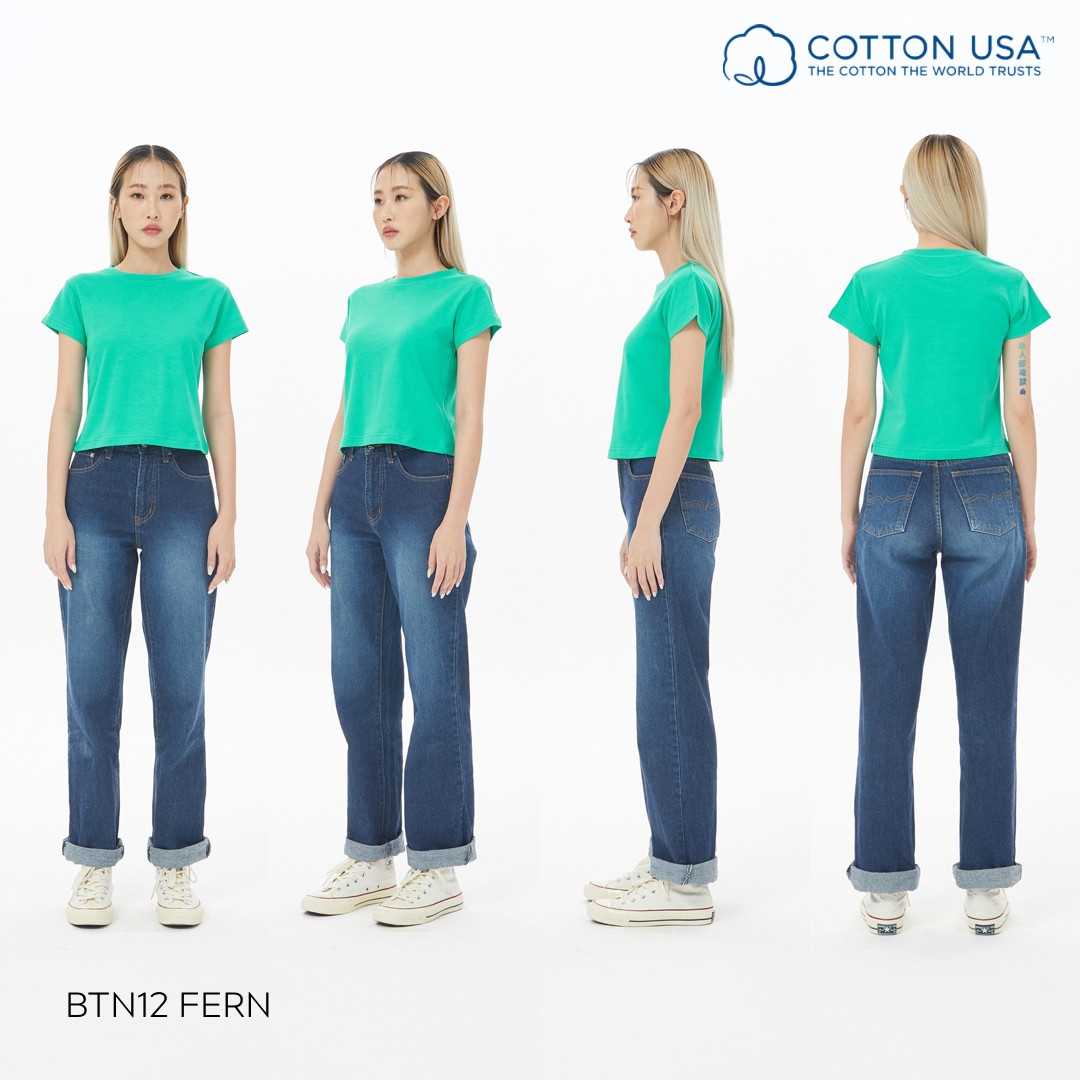 BTN12 Fern สีเขียวเฟริน์ Baby Tee Cotton100% USA NO. 40 รุ่นยืดหยุ่นสูง