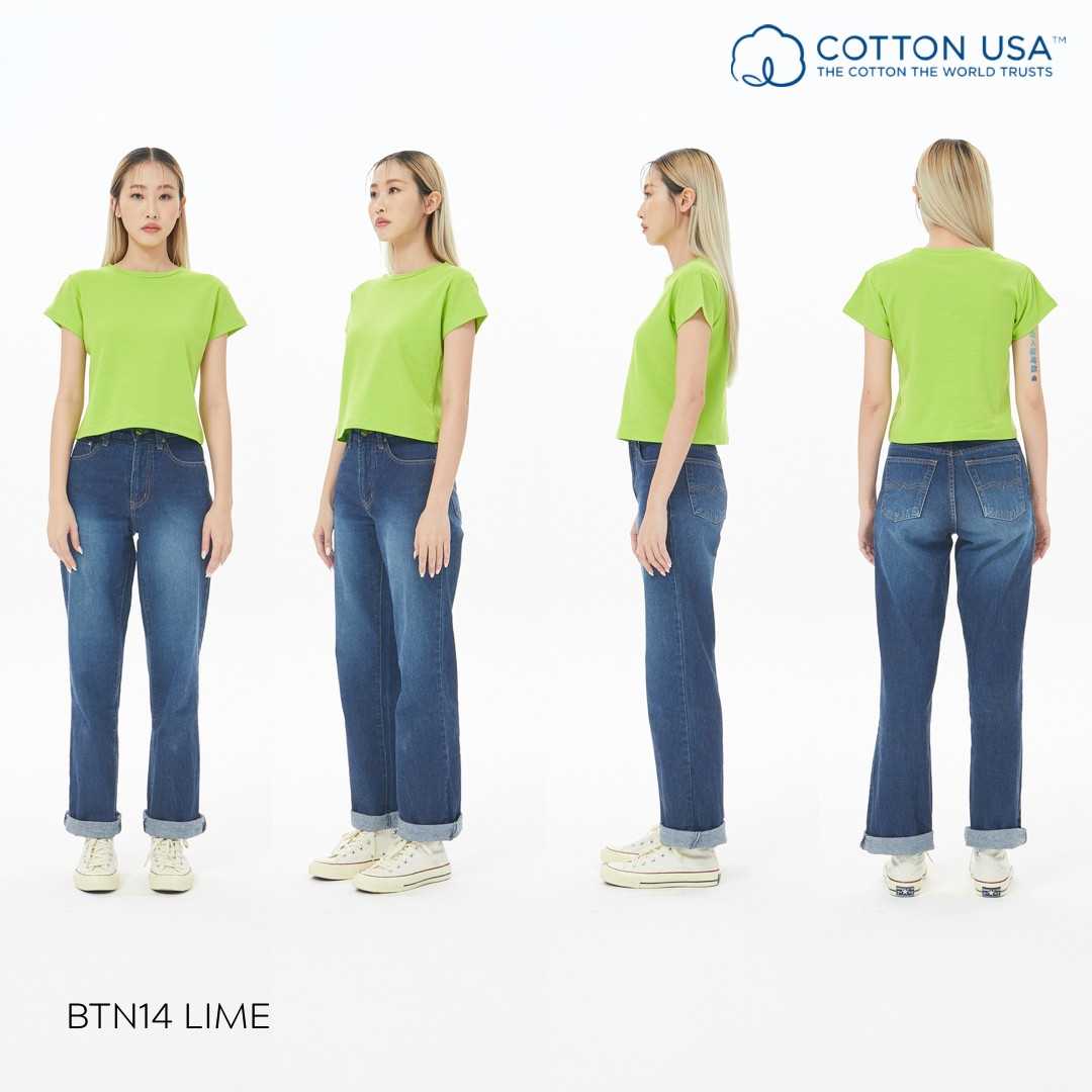 BTN14 Lime สีเขียวมะนาว Baby Tee Cotton100% USA NO. 40 รุ่นยืดหยุ่นสูง