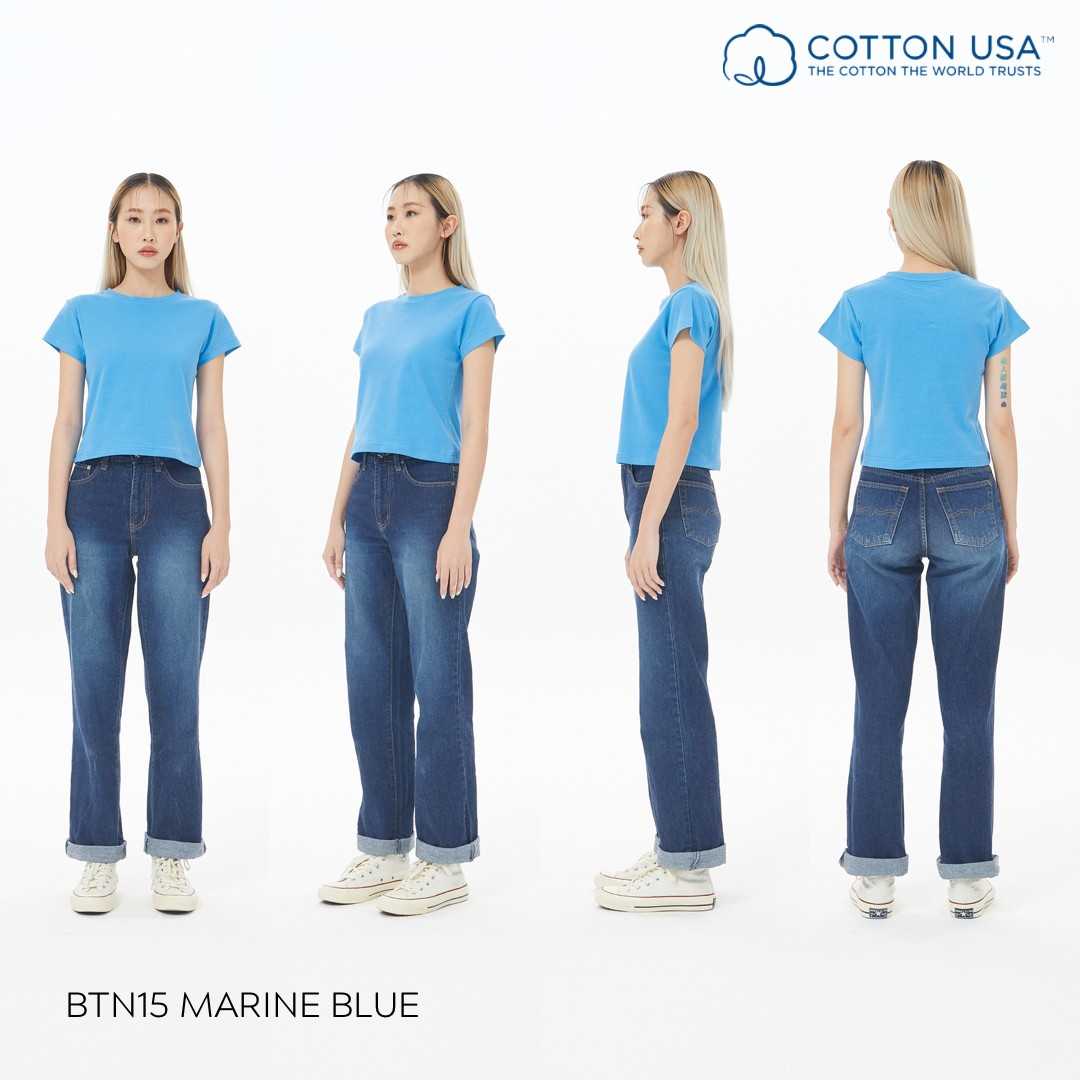 BTN15 Marine Blue สีมารีนบลู Baby Tee Cotton100% USA NO. 40 รุ่นยืดหยุ่นสูง