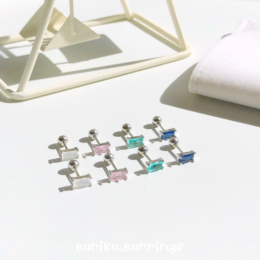 earika.earrings - gem square piercing จิวหูเงินแท้จี้เพชรทรงสี่เหลี่ยม (ราคาต่อชิ้น)
