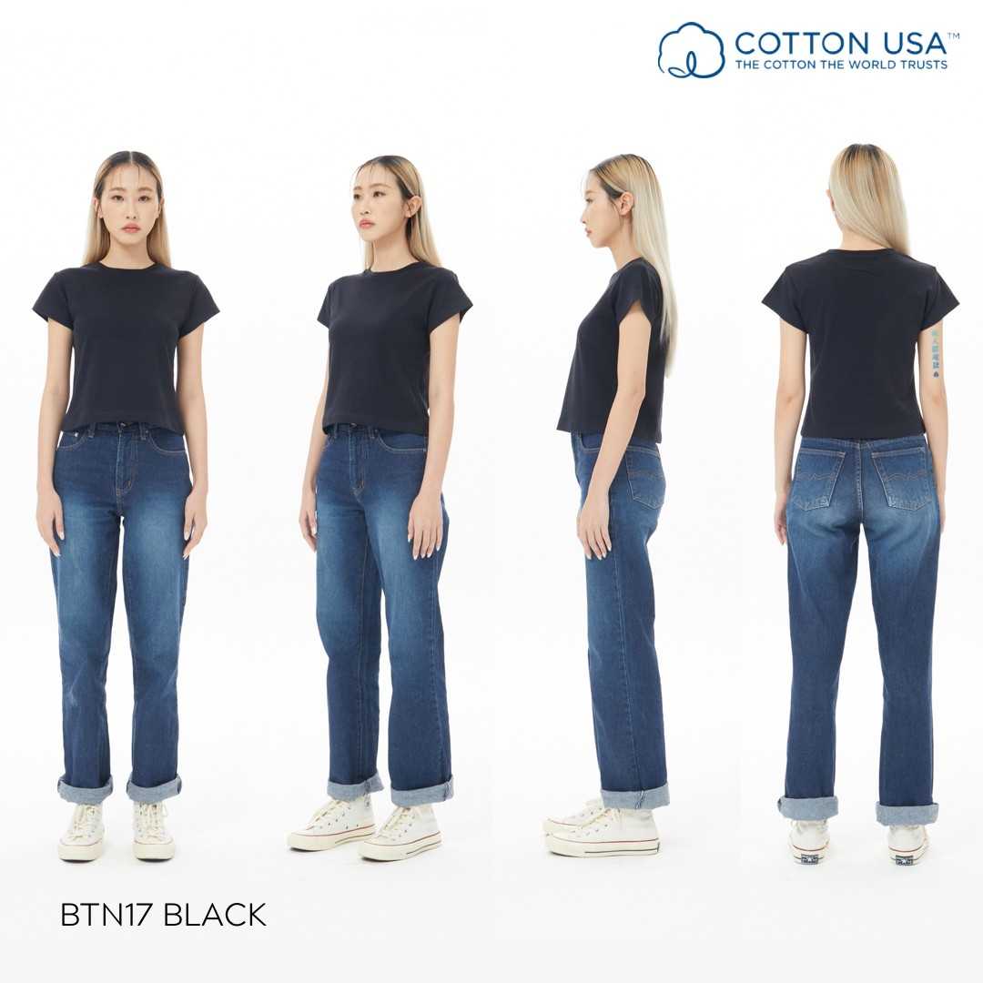 BTN17 Black สีดำ Baby Tee Cotton100% USA NO. 40 รุ่นยืดหยุ่นสูง