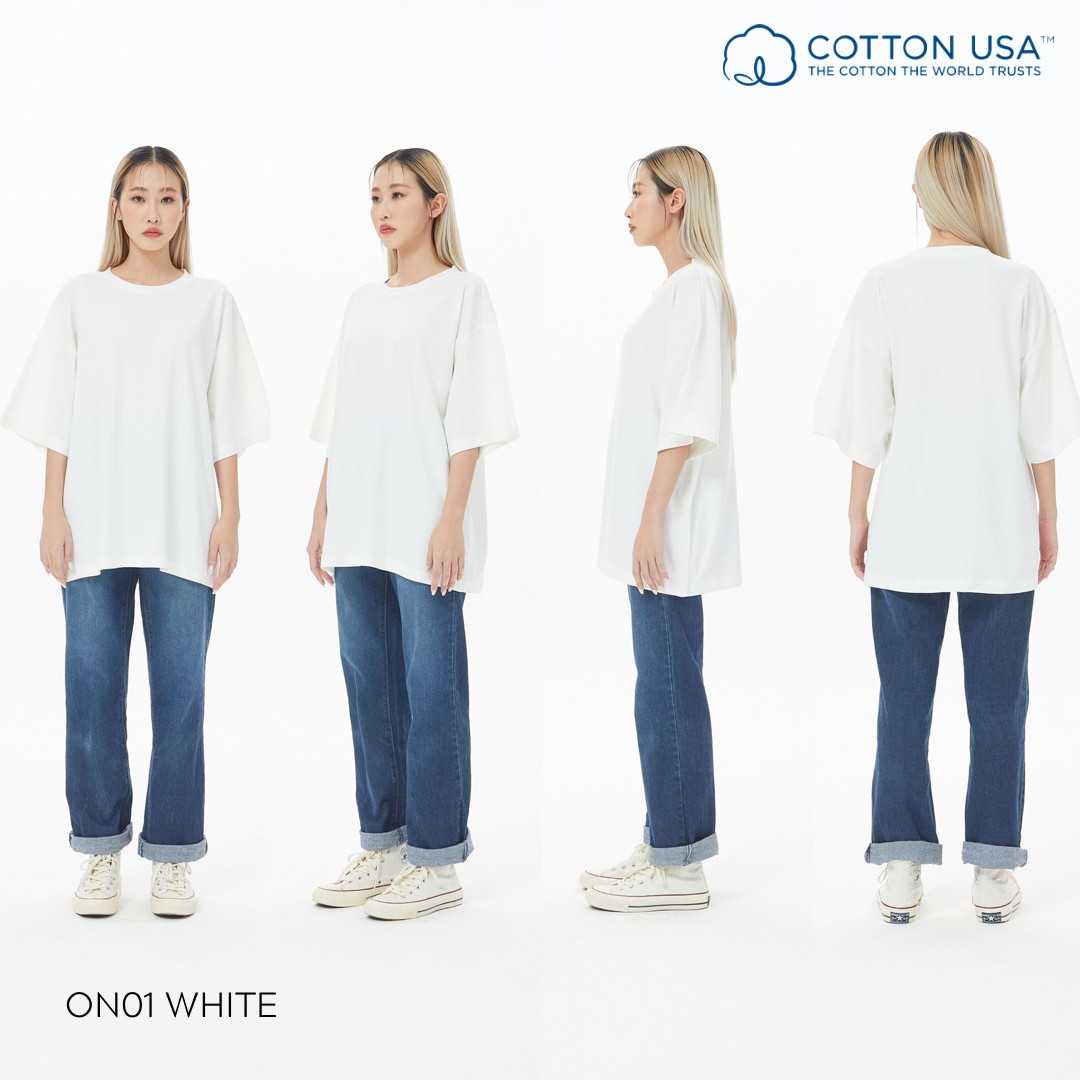 ON01 White สีขาว Oversize Cotton100% USA NO. 40 รุ่นยืดหยุ่นสูง