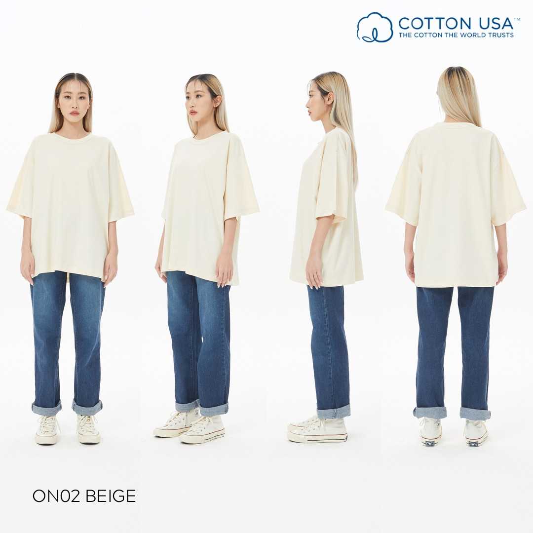 ON02 Beige สีเบจ Oversize Cotton100% USA NO. 40 รุ่นยืดหยุ่นสูง